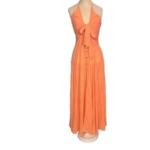 Free People Dress SP Orange Endless Summer A Little Extra Maxi Halter Sheer